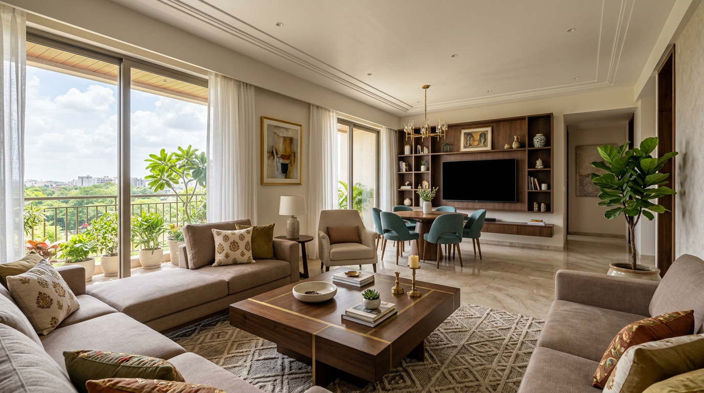 Spacious luxury 3BHK interior in Gandhinagar