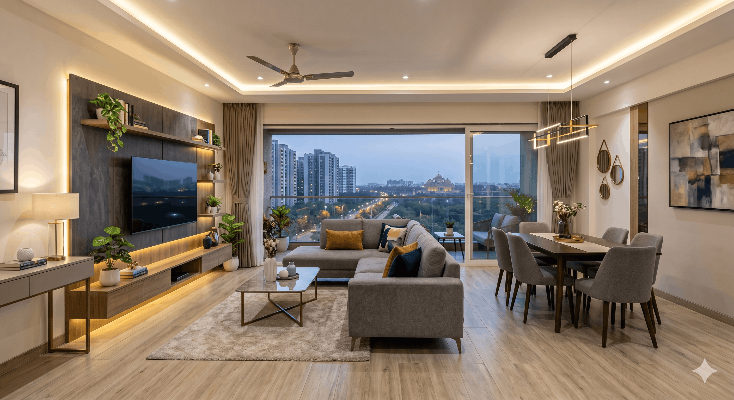 Modern 3BHK living room and interior design Gandhinagar
