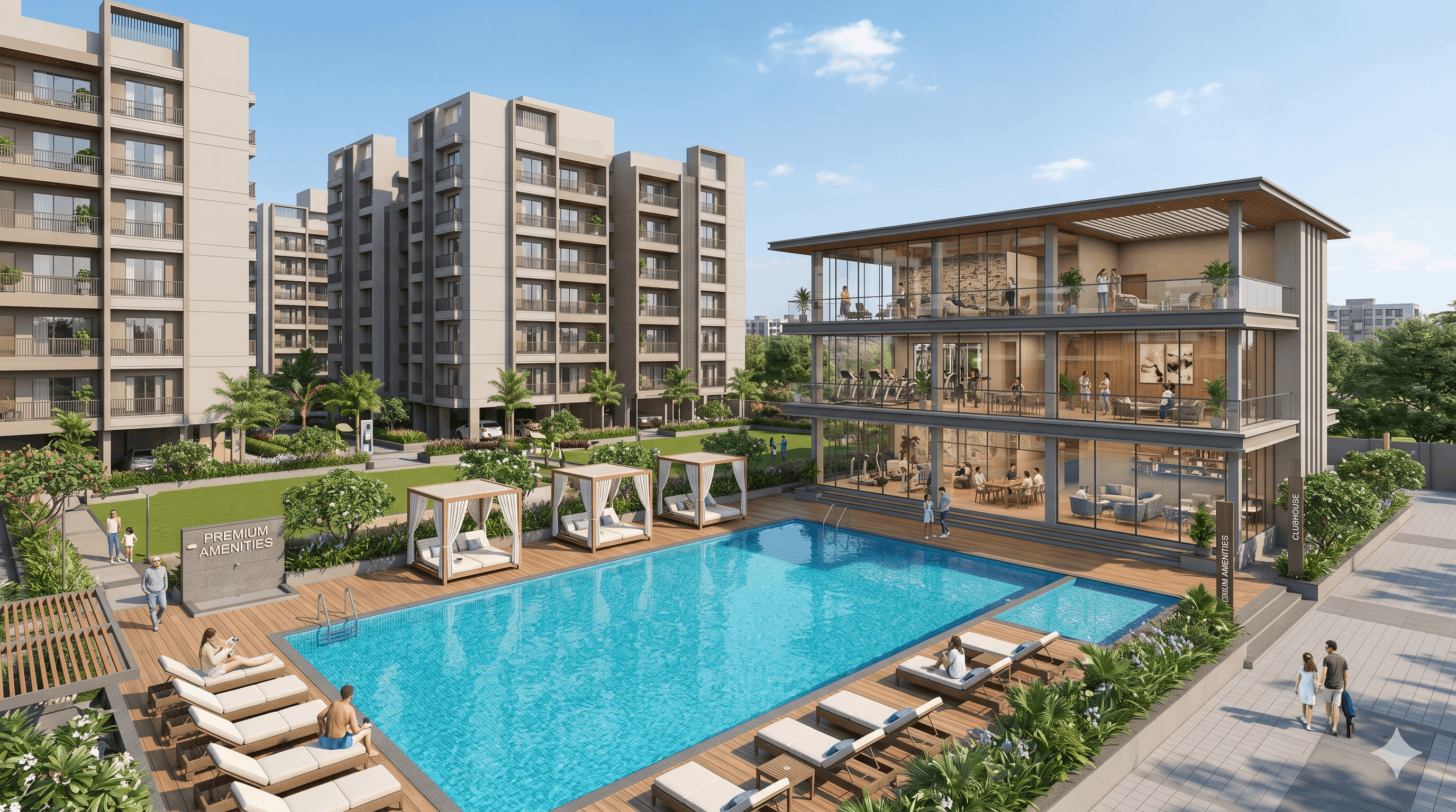Premium 3BHK amenities pool and clubhouse Gandhinagar